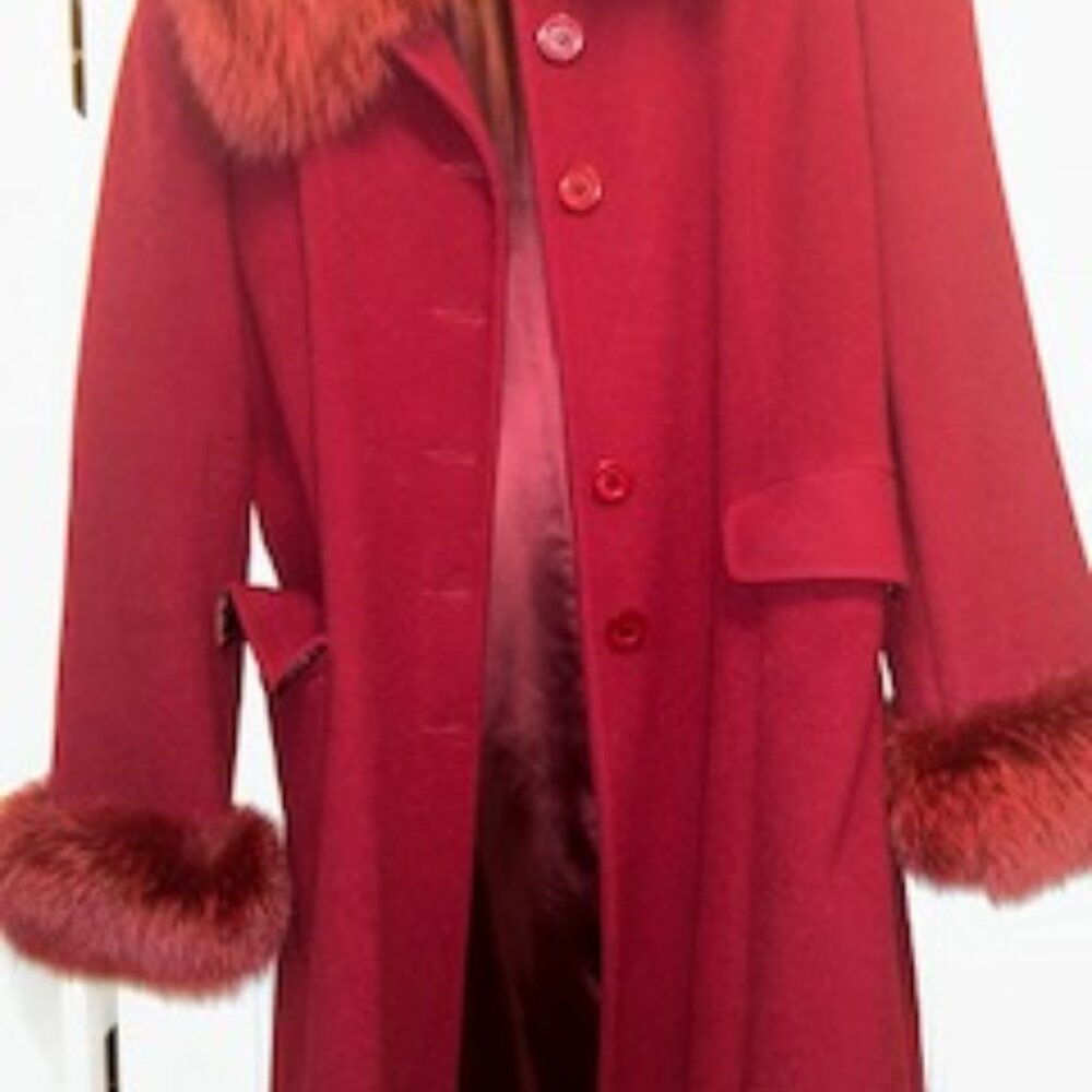 three quarter length  Redish/Burgundy lamb/wool coat